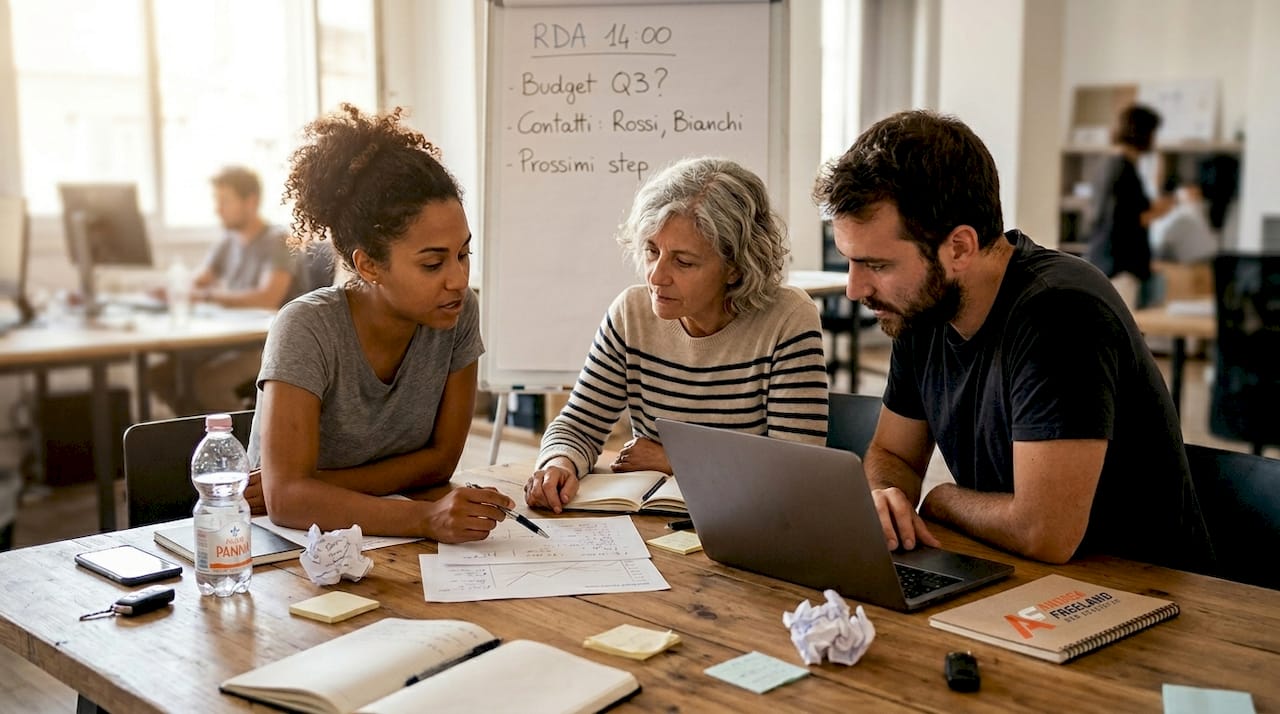 Il team sta analizzando il sito web direttamente in ufficio per individuare aree di miglioramento.