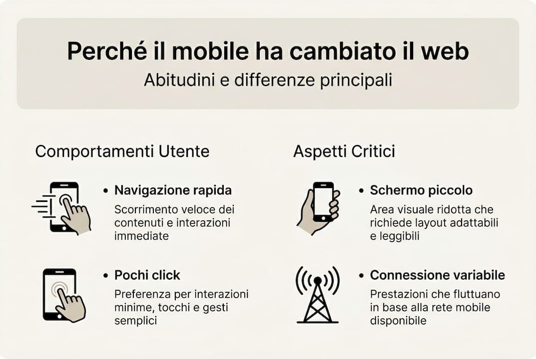 Infografica dedicata alle abitudini e alle difficoltà degli utenti che navigano da smartphone