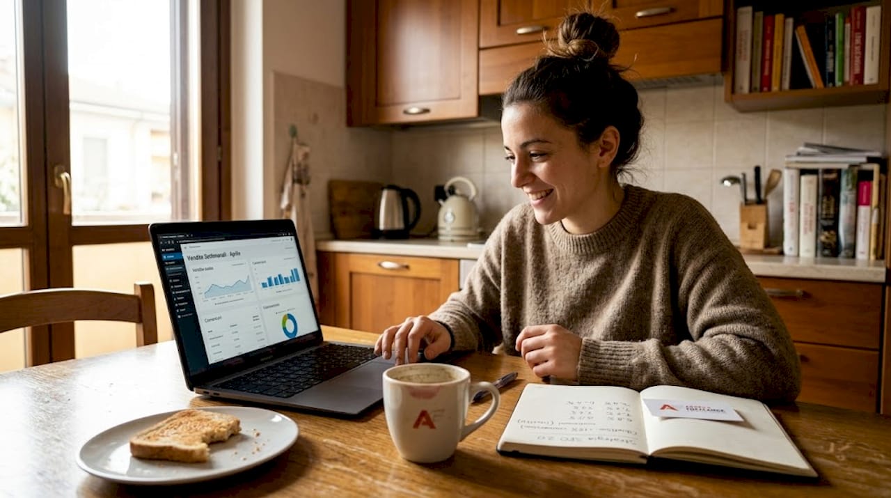 Imprenditore che analizza i dati sulle conversioni del proprio sito