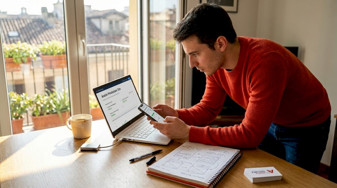 Un uomo controlla la velocità di caricamento di un sito web direttamente dal suo smartphone.
