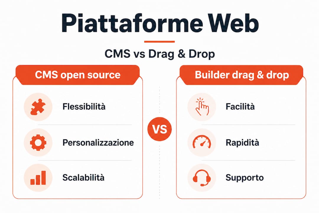 Infografica: confronto tra CMS tradizionali e piattaforme drag and drop