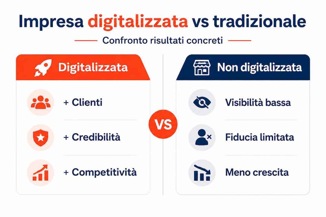 Infografica: vantaggi a confronto tra imprese digitali e aziende tradizionali
