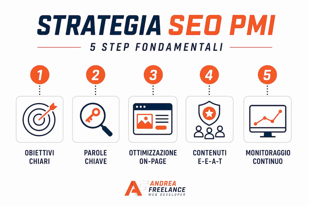 Guida visiva ai passaggi fondamentali per una strategia SEO vincente nelle piccole e medie imprese