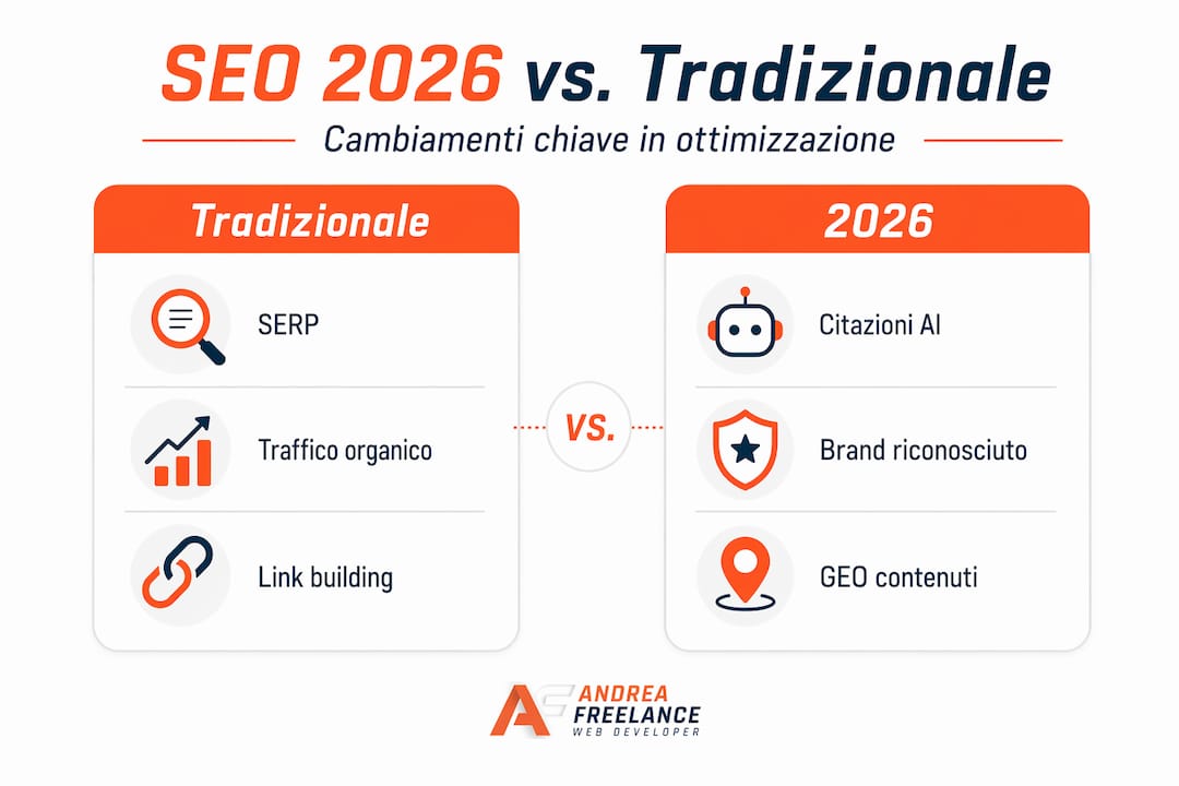 Infografica: il confronto tra la SEO del 2026 e la SEO tradizionale