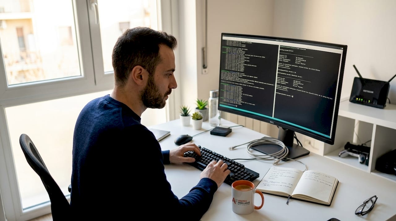 Specialista IT alle prese con la configurazione dei server