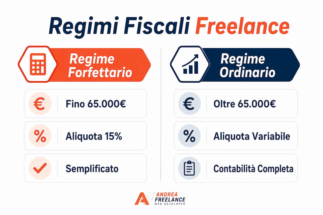 Infografica: confronto tra regime forfettario e regime ordinario per freelance a Milano