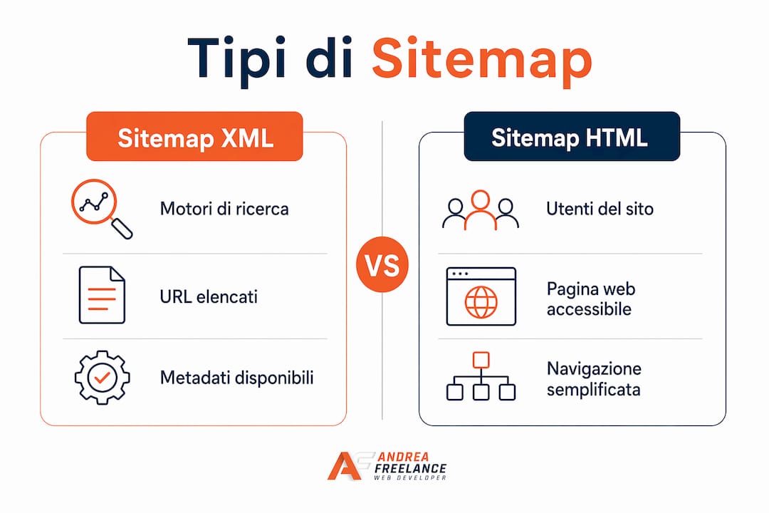 Infografica: differenze e vantaggi tra sitemap XML e sitemap HTML