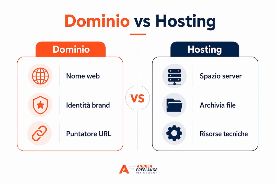 Infografica che mette a confronto dominio e hosting