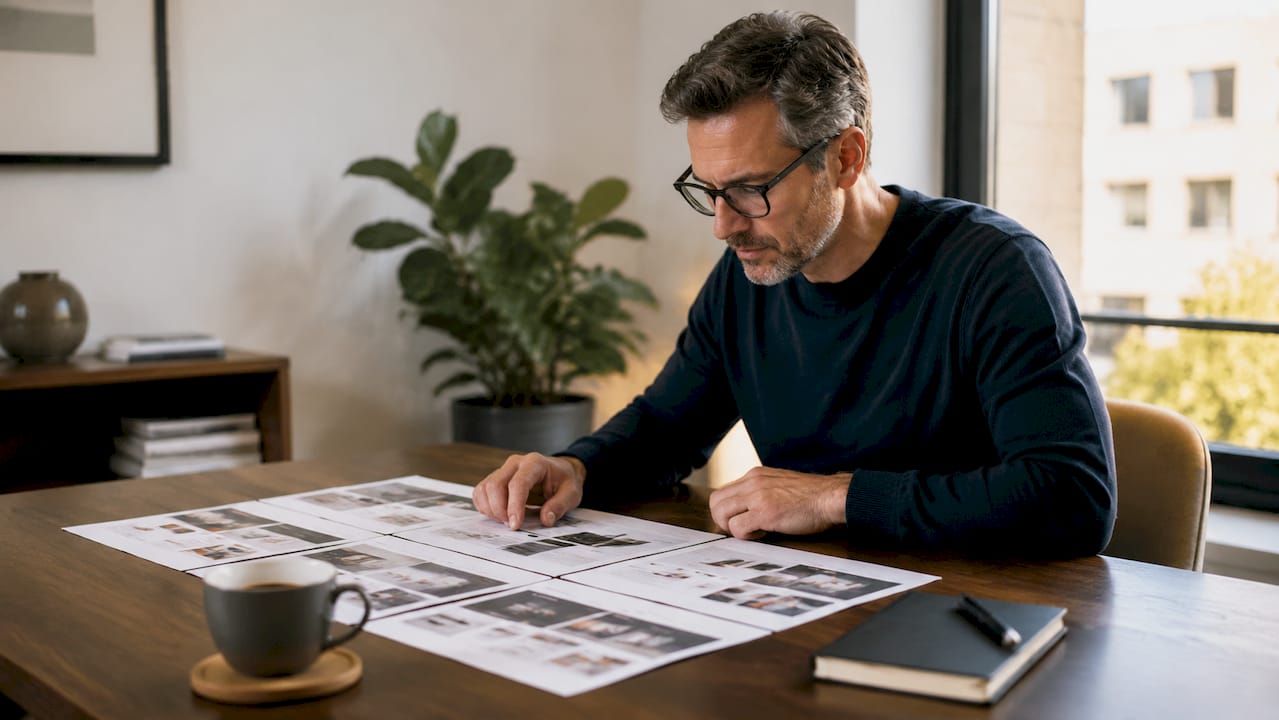 Uomo che esamina il proprio portfolio di lavori di web design