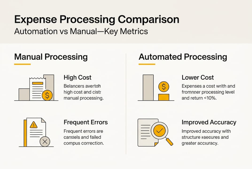 Infographic comparing manual and automated expense metrics