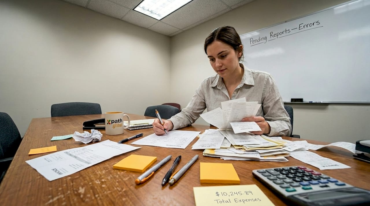 Accountant manually processing expense reports