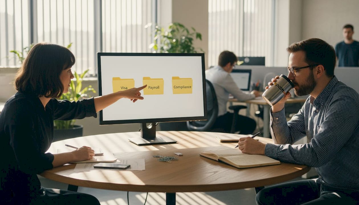 HR team collaborating on digital file security