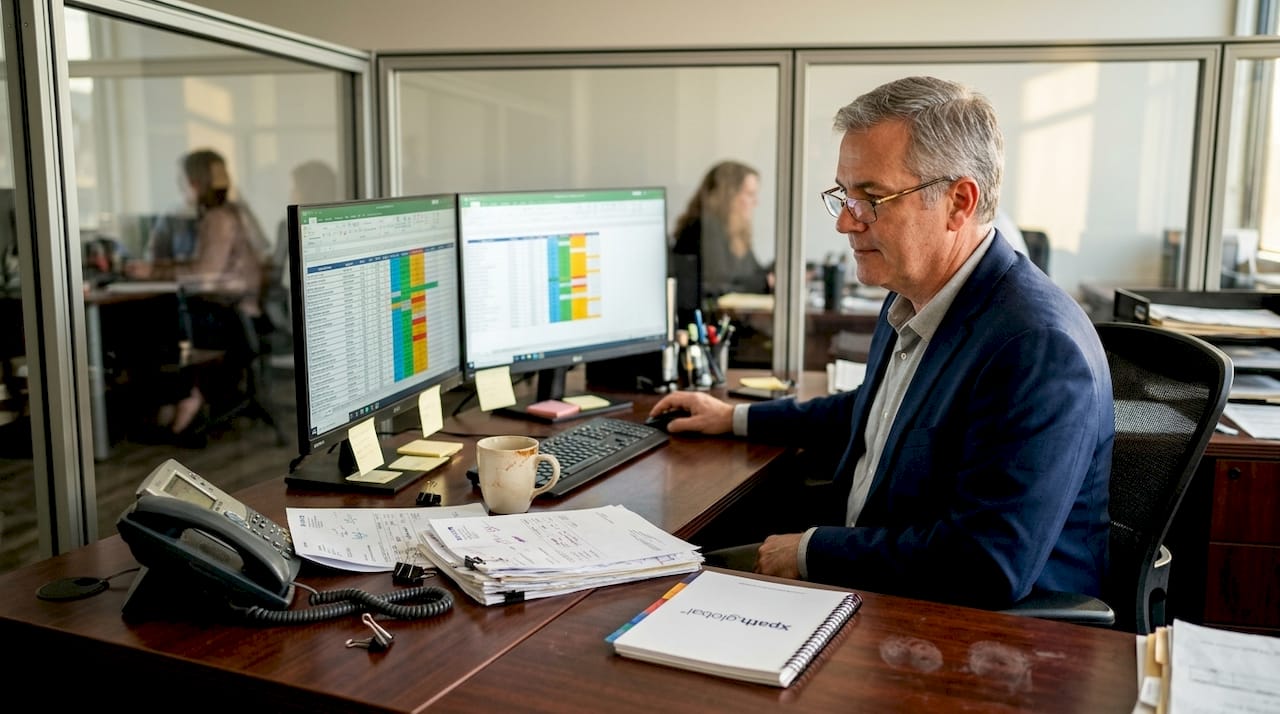 HR manager reviewing relocation vendor documents