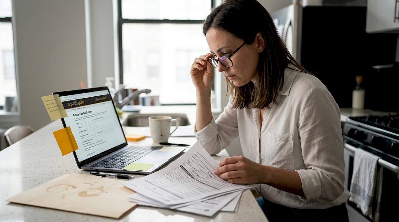 Professional reviews work visa documents at home