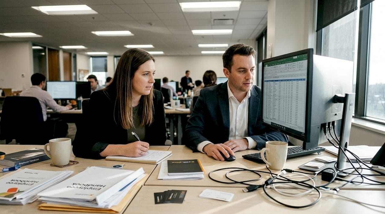 HR team collaborating on workflow process