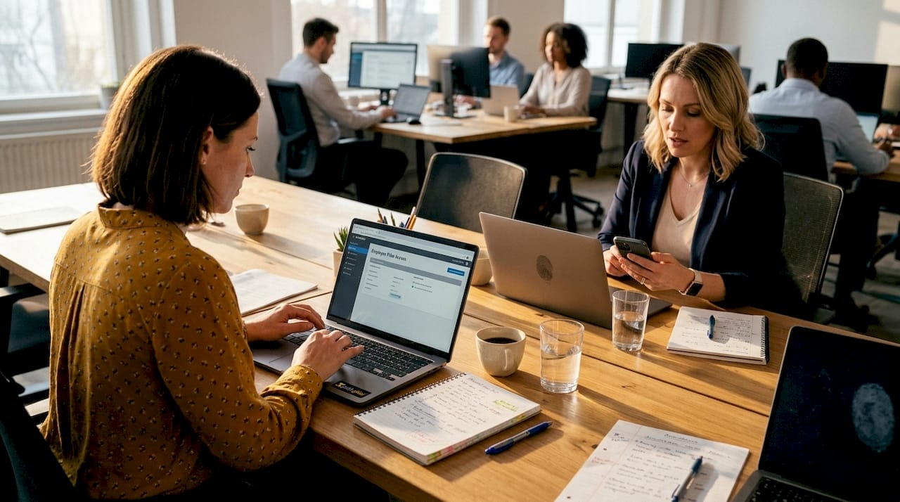 HR staff working with centralized digital files