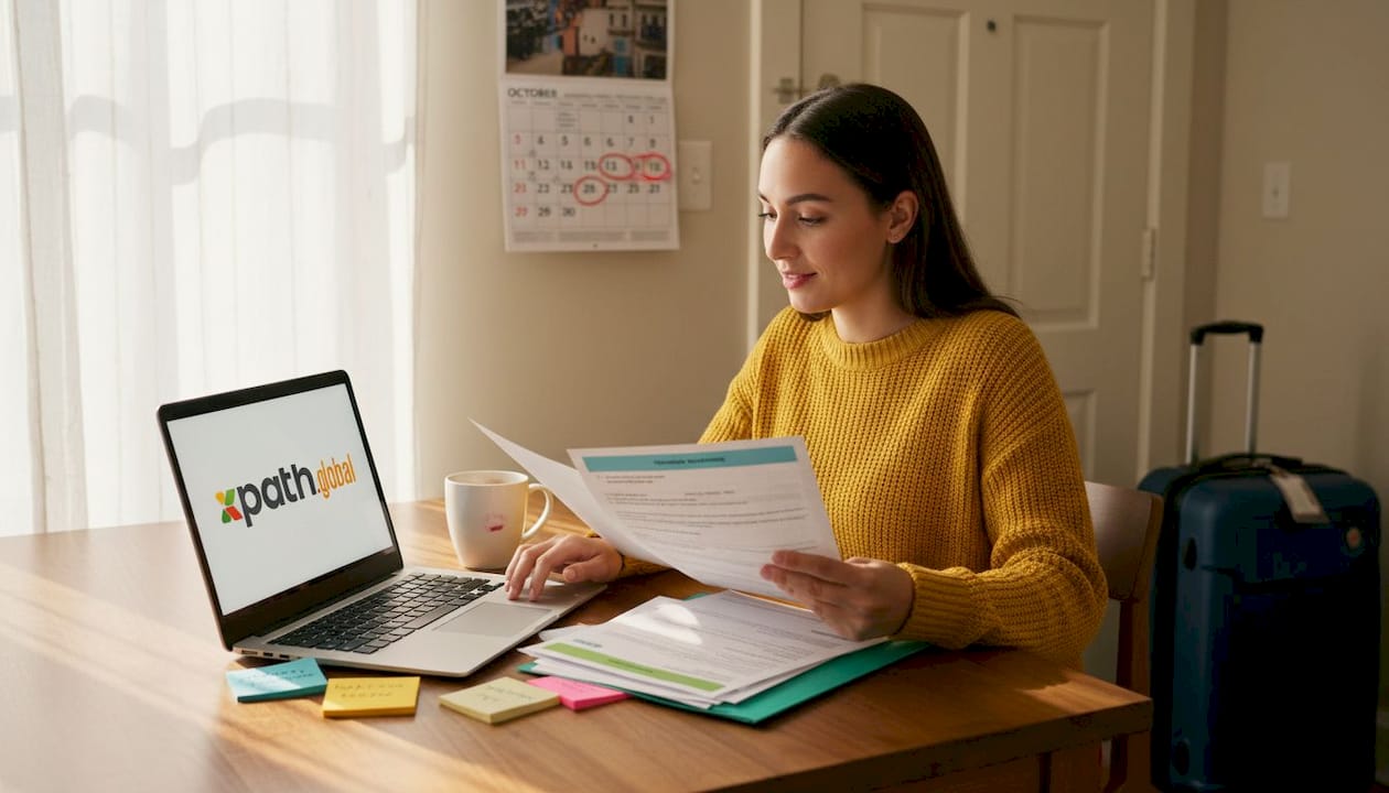 Employee organizing pre-departure compliance paperwork