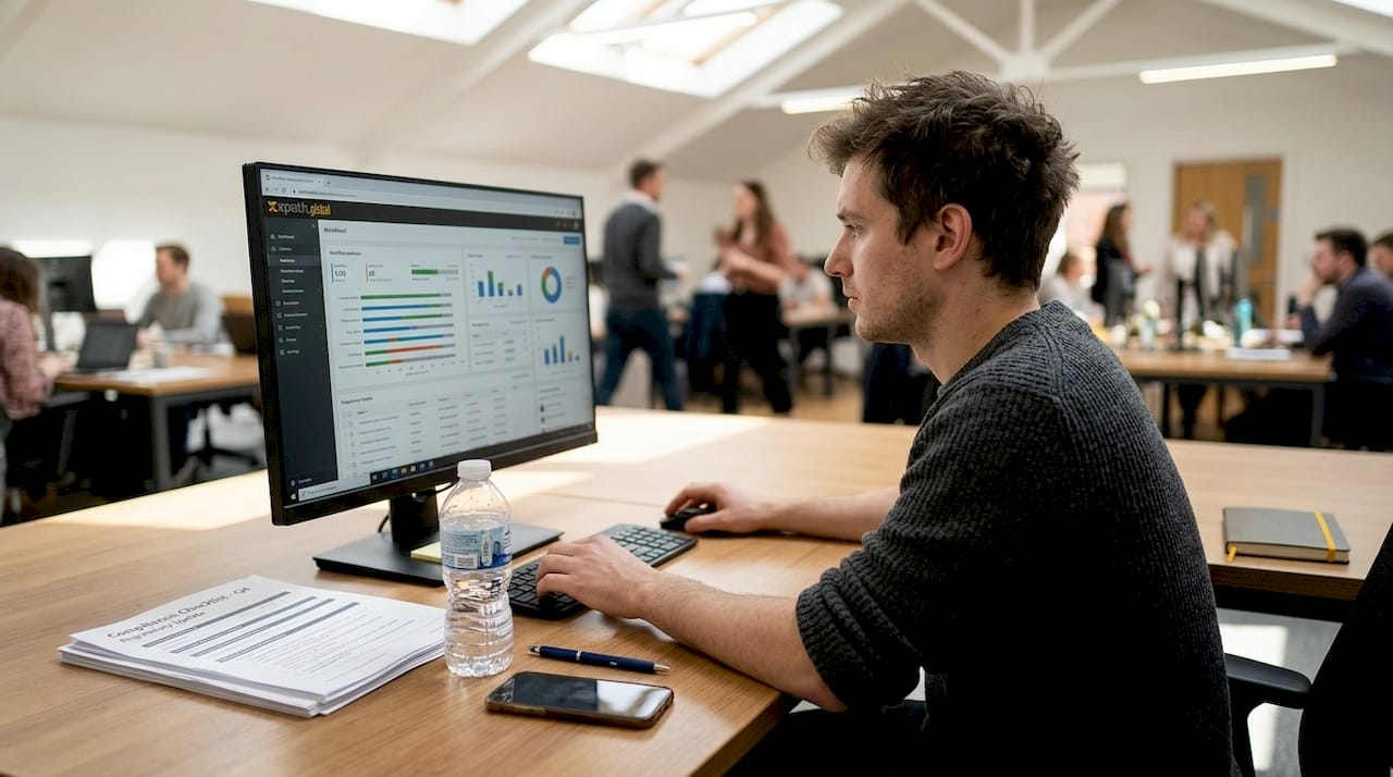 Analyst viewing global mobility workflow