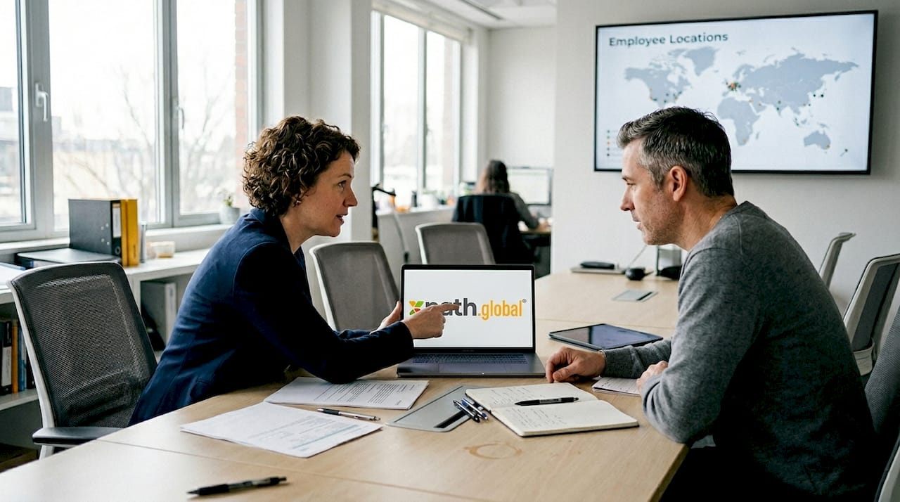 Colleagues discussing mobility platform integration