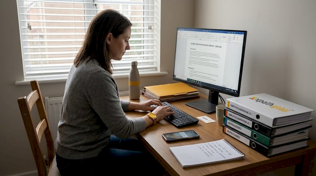 HR manager updating relocation policies