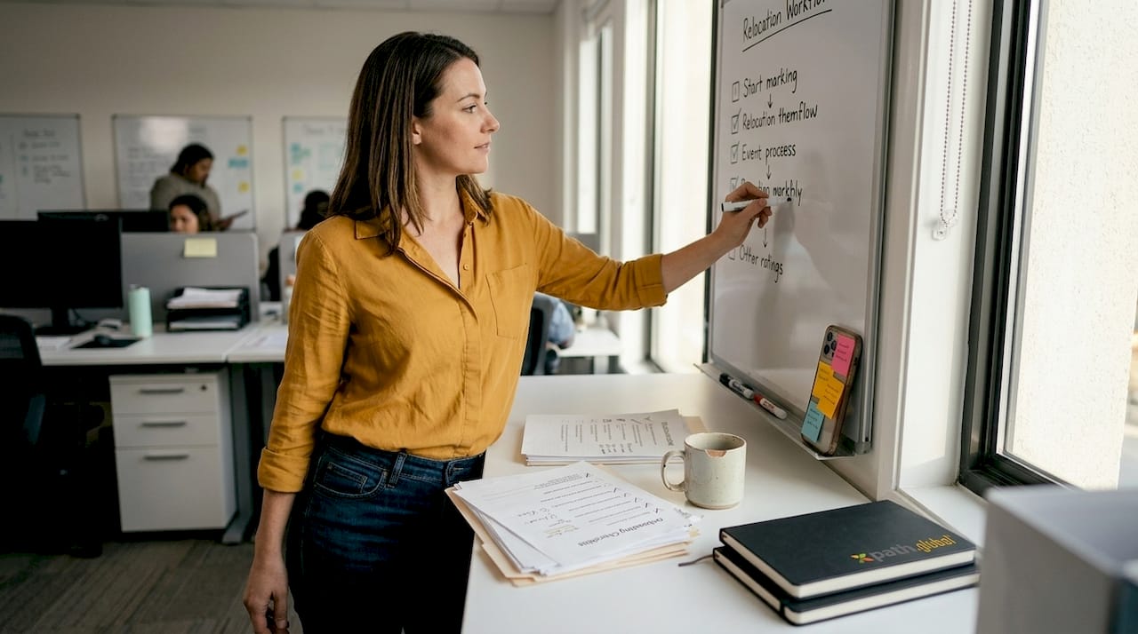 Relocation specialist marking workflow steps