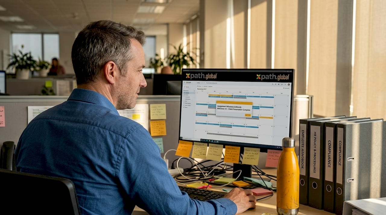 Office worker receives HR system milestone alert