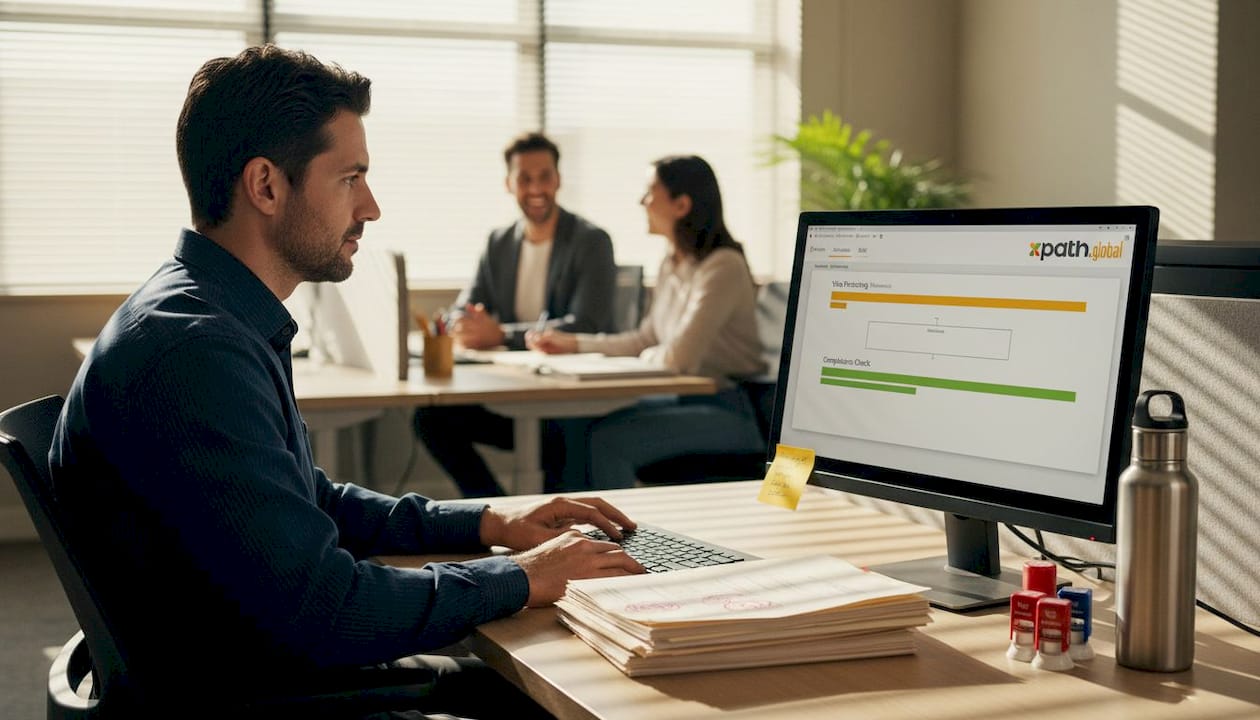 Specialist reviewing immigration workflow report
