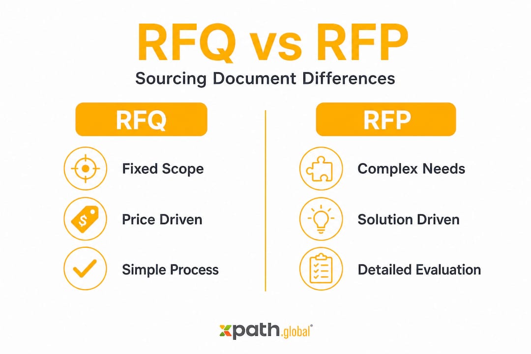 Infographic comparing RFQ and RFP features