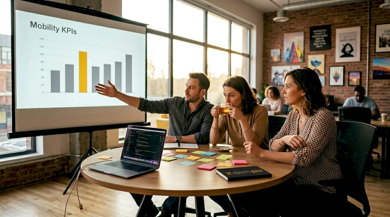 Vendor team discussing mobility KPI dashboard