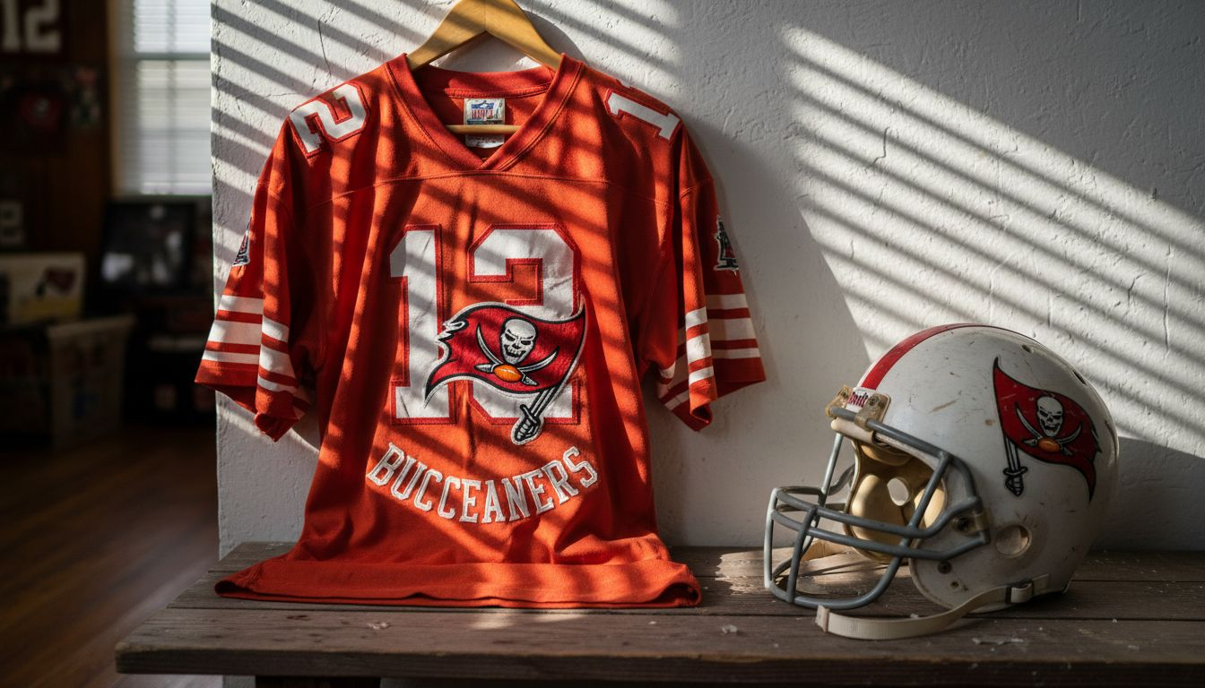 Vintage Buccaneers Creamsicle jersey and helmet
