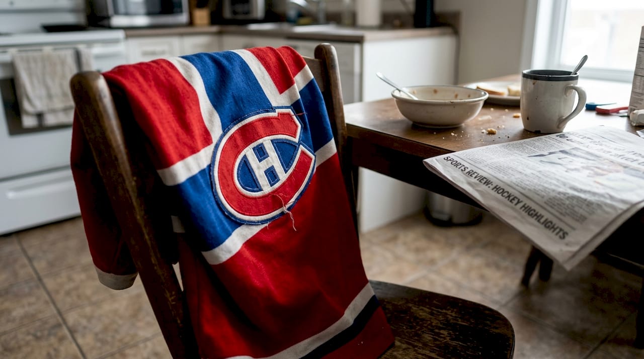 Montreal Canadiens jersey details on kitchen chair
