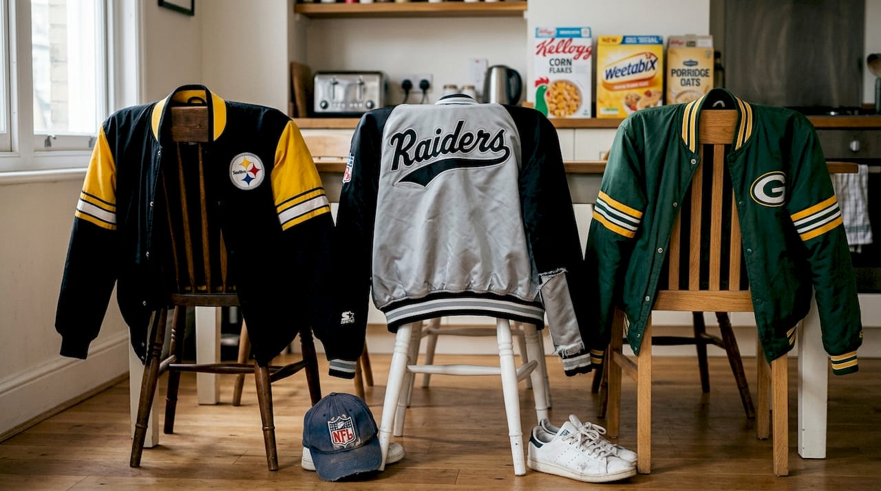 Vintage NFL jackets showing design details