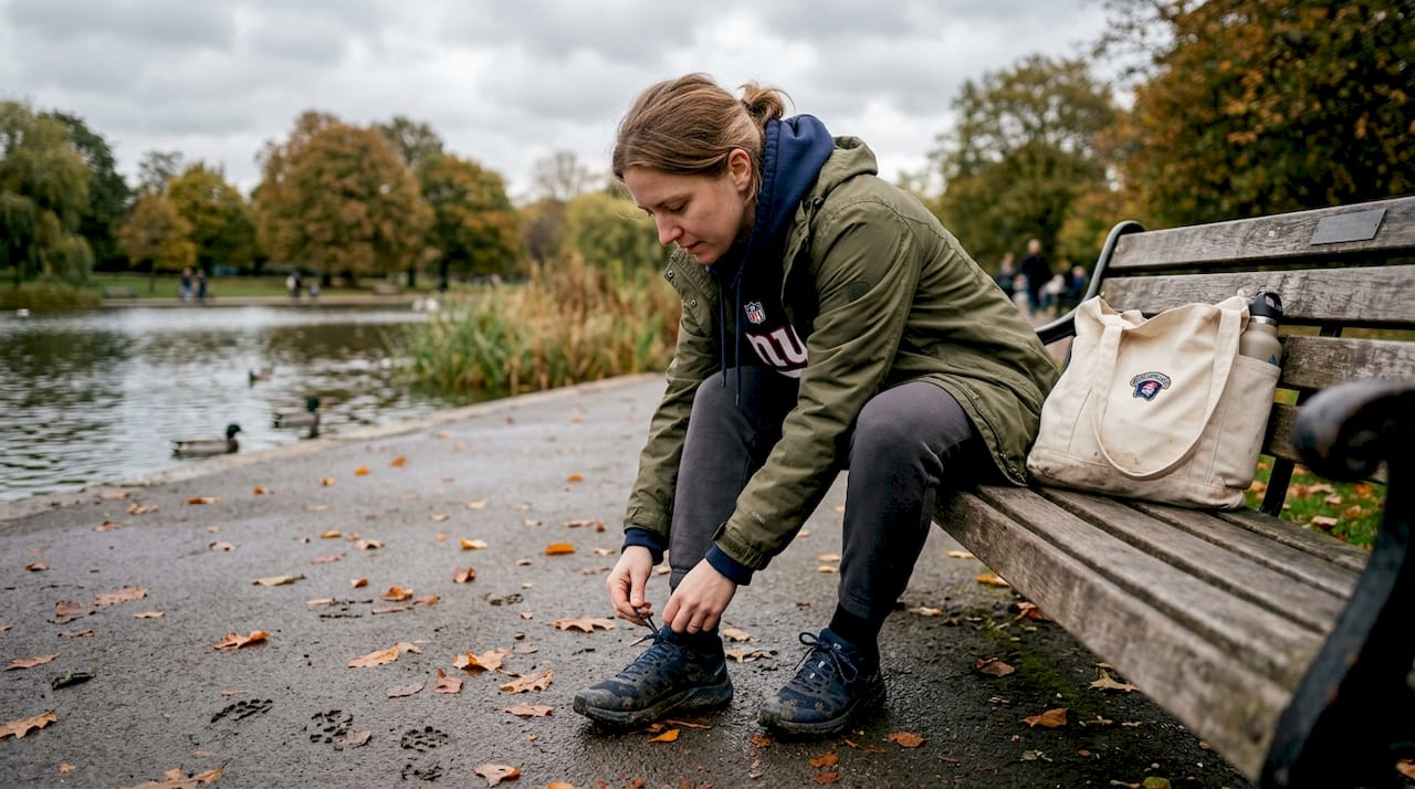 Woman in NFL hoodie ready for UK walk