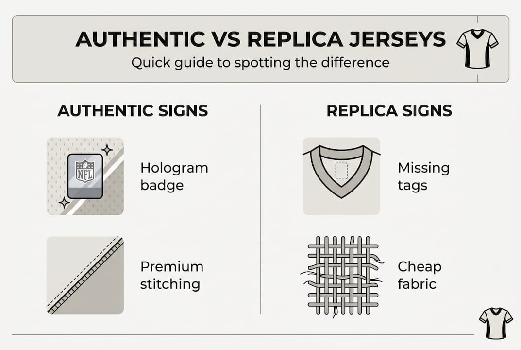 Infographic comparing authentic and replica NFL jerseys