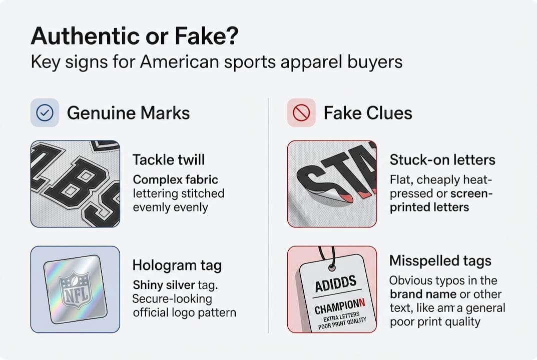 Infographic contrasts authentic and fake sportswear features