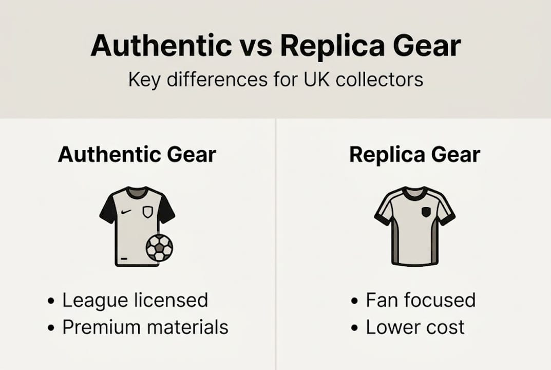 Infographic summarising authentic and replica gear differences