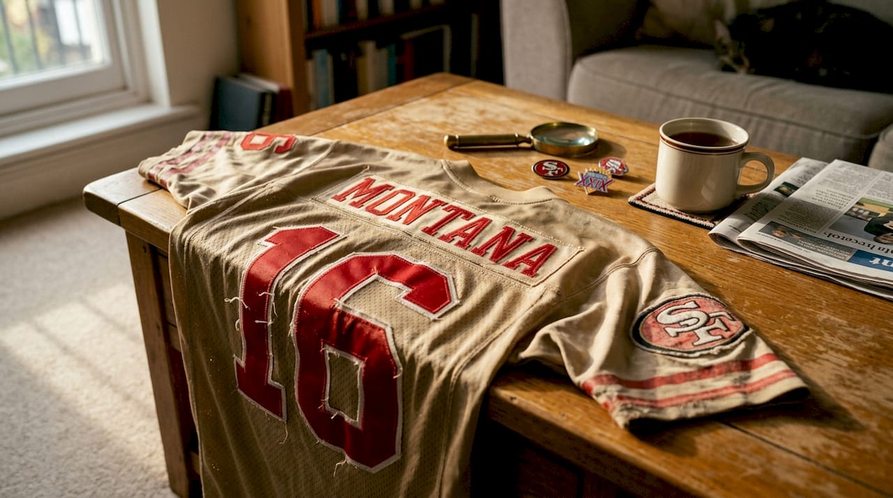 Closeup of authentic vintage NFL jersey