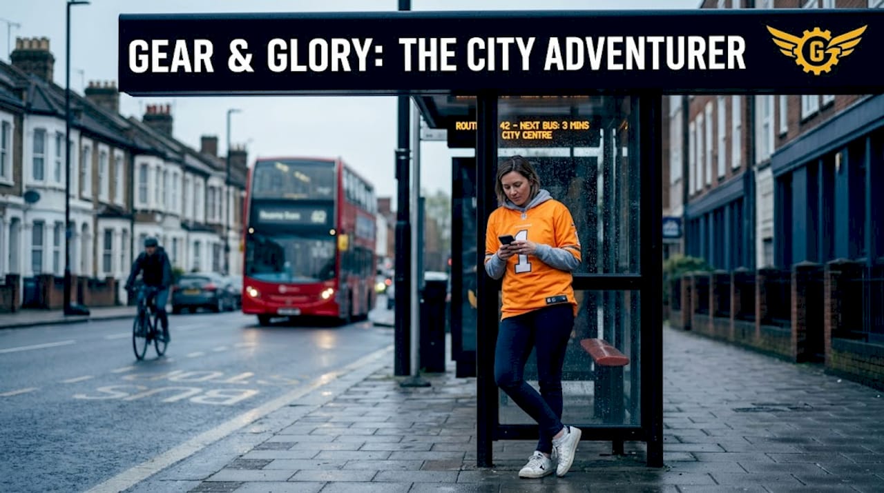 Woman wears Buccaneers Creamsicle jersey at bus stop