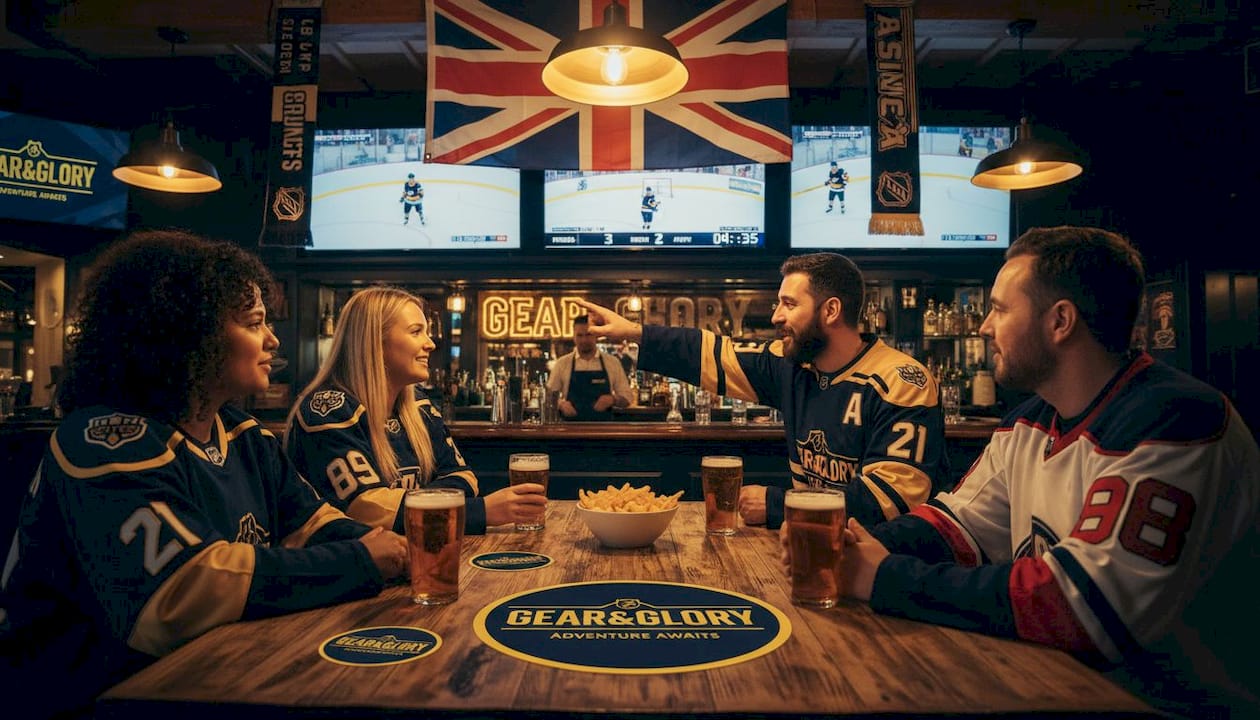 UK NHL fans socializing in sports bar