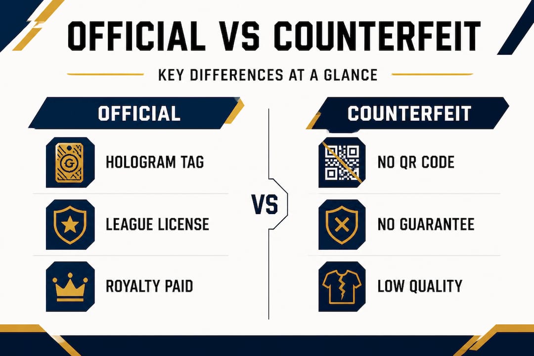 Infographic comparing official and counterfeit merchandise