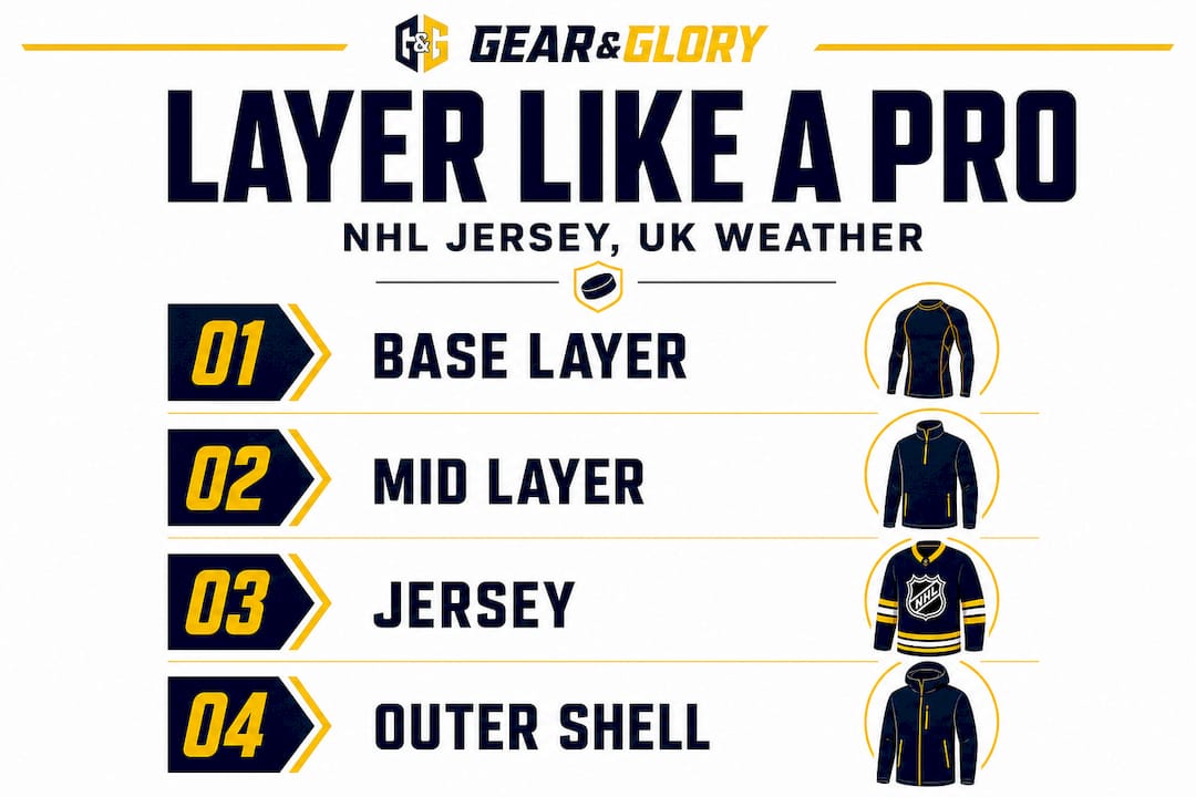 Infographic showing NHL jersey layering steps