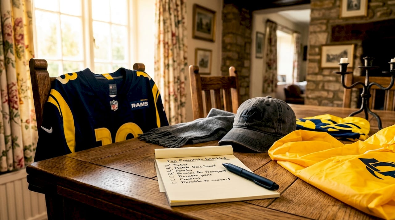 NFL fan gear checklist on UK kitchen table