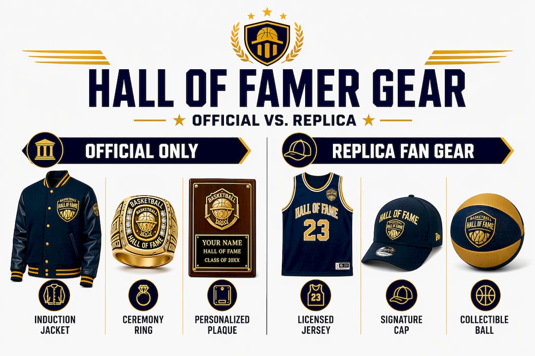 Infographic comparing official and replica NBA Hall of Famer gear
