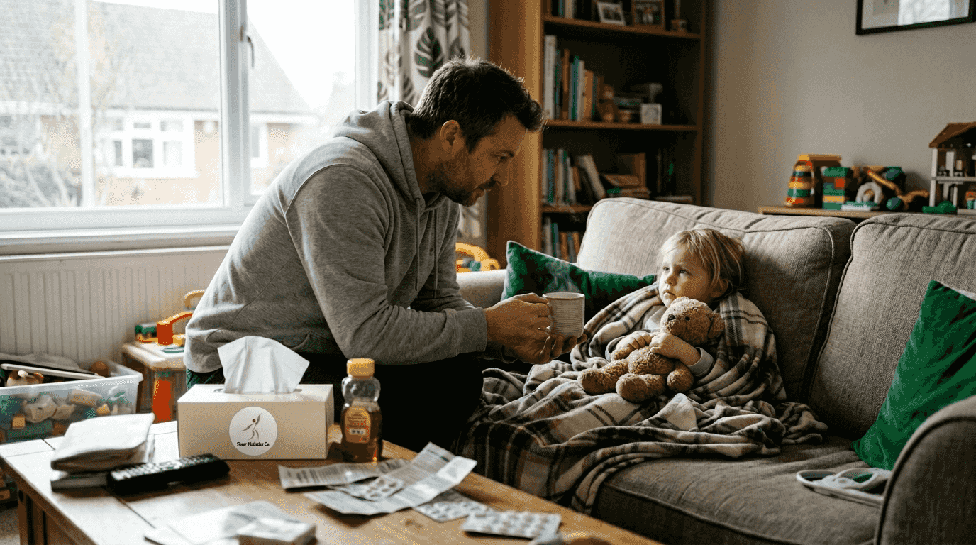 Father giving ginger tea to sick child