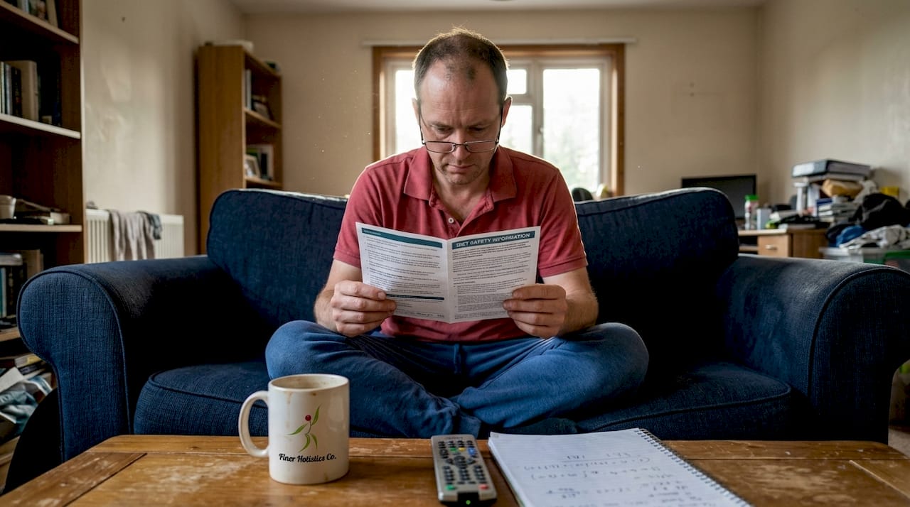 Man reading brochure about diet safety