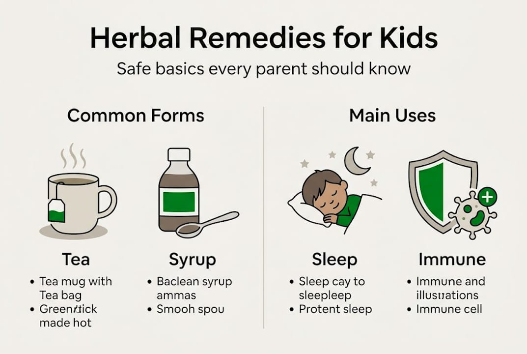 Infographic on herbal remedy basics for kids