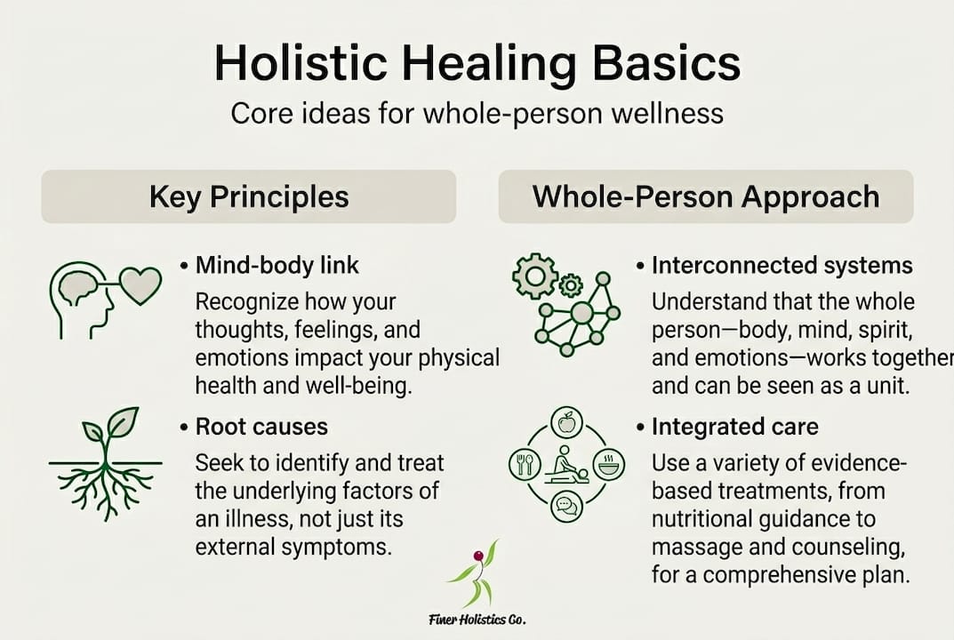 Holistic healing basics infographic with core ideas