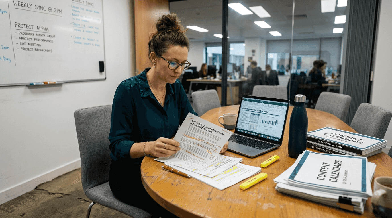 Manager reviews SaaS content for quality