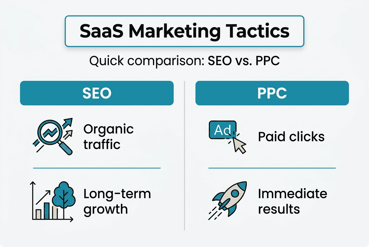 Infographic comparing SEO and PPC strategies