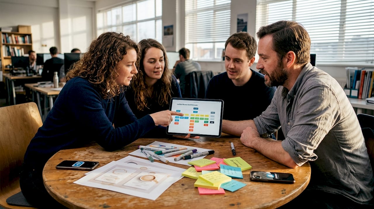 Team discussing SaaS rebrand process